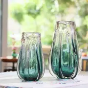 Hand Blown Laine Art Glass Vase - Forest Green Ombre - 10" tall