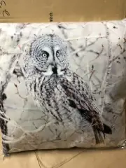 65102 18" White Snowy Barn Owl Throw Pillow Home Decor Bed Lodge Cabin