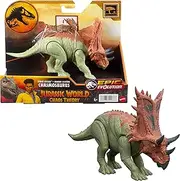 Mattel Jurassic World Strike Attack Chasmosaurus Dinosaur Action Figure Toy with Single Strike Action, Movable Joints, Physical & Digital Play