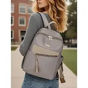 Women's large capacity water-resistant backpack - can be carried on one shoulder, stylish tassel details, zipper closure, suitable for work, school and daily u
