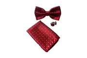 Mens Red Gridded Squares Matching Bow Tie, Pocket Square & Cuff Links Set
