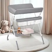 Baby Changing Table with Adjustable Height, Foldable Diaper Station with Storage