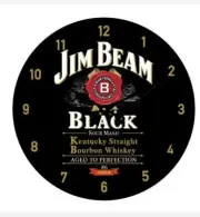 30 CM JIM BEAM BLACKGLASS WALL CLOCK COLLECTABLE MAN CAVE GARAGE SHED HOME DECOR