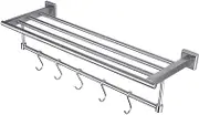 Towel Rail Wall Mounted Towel Bar for Bathroom Kitchen Towel Rack Bath Towel Rack Simple with Hook Bathroom Rack Silver 23.8X60X14Cm Stainless Steel LWX