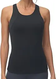 [Disbest] High Neck Workout Tank Tops Sports Bras for Women Full Coverage Tank with Built-in Shelf Bras Racerback Yoga Gym Shirt