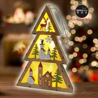 在飛比找森森購物網優惠-摩達客 木質製彩繪聖誕樹造型LED夜燈擺飾(雪人款/電池燈)