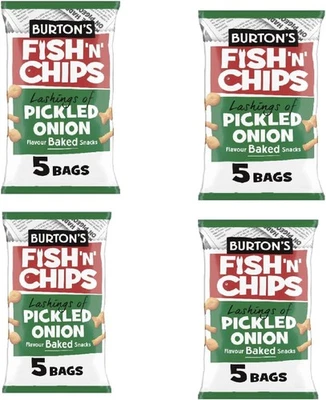 Fish 'n' Chips Pickled Onion Snacks 5 x 25g Bags (4 Packs) – 20 Bags Total