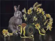 Rabbit Tile Backsplash Debbie Hughbanks Floral Art Ceramic Mural DHA077