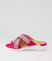 New Ziera Bejewels W Fuchsia Jewels Suede Slides Womens Shoes Casual