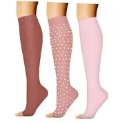 3 Pairs Open Toe Compression Socks for Women & Small-Medium 11 Pink/Pink/Pink