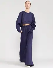 $325 CYNTHIA ROWLEY "Naill" Bonder cropped sweatshirt & pants in navy blue S