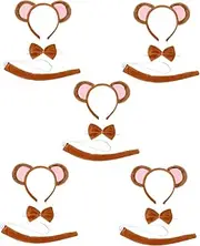 [BIUDECO] 5 Sets Monkey Headband Tail Animal Costume Accessories Halloween Prop Comfortable Flexible Tail Bow Tie Set