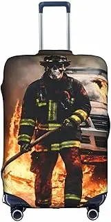 [Pvinnk] Firefighter Fireman Flame Print Protective Luggage Cover Elastic Washable Suitcase Protector Travel Gear Protector, White, Small