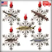 Pewter Paddlefish, Alligator Gar, Sturgeon Snowflake Christmas Tree Ornaments
