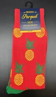 Original Parquet Socks Men's Fun Crew Socks Red with Pineapples NWT