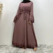 Dubai Kaftan Lace Embroidery Abaya Women Maxi Dress Islamic Robe Ramadan Caftan