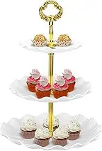 uxcell 2Pcs 3-Tier Cupcake Stand Holder, Plastic Round Tiered Serving Stand, Mini Cakes Fruit Candy Display Dessert Tower Tray for Tea Party, Wedding, White