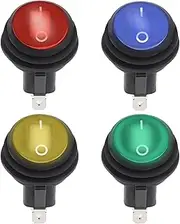 YINETTECH 4PCS DC12V 20A SPST 3 Pin 2 Position Waterproof Rocker Switch Round Rocker Switch with LED Light On-Off for Car Truck Boat Marine Control