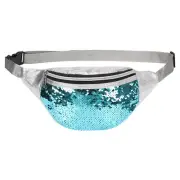 Sequined Large Fanny Pack for Women, Waist Belt Bag, Crossbody Bag Shiny Blue