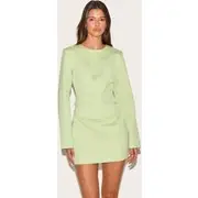 Pale Lime Woven Tailored Button Up Mini Dress, Pale Lime