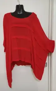SIZE M WOMENS RED BAT WING ASYMMETRICAL TAKING SHAPE TS SHARK BITE HEM TOP