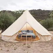 Tents Round Bell Tent Canvas Yurt Tent with Zipped Groundsheet, 4 Season Large Family Teepee Tents for Family Outdoor Camping, Diameter 3M/4M/5M/6M Cotton/Canvas