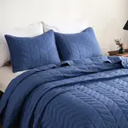 Blue Quilt Bedding Set, 3 Pieces Leaf Texture Pattern Lightweight King 01 Blue