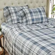 [Southshore Fine Living, Inc.] 100% Cotton Sheets King Size Deep Pocket, 300 TC Cotton Deep Pocket King Sheet Set, Fitted Sheet, Checkered Bedding Set, Pillow Cases Standard Size, Highland Blue Bedding