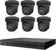 8 Channel 4K NVR Kit with 6X 6MP All in One, Active Colour Deterrence, Metal 2.8mm Fixed Black Turret IP Camera and 4TB HDD (HILOOK)