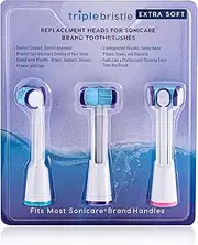 Triple Bristle Extra Soft Three Headed Compatible Sonicare Replacement Toothbrush Heads for Gum Care - Fits DiamondClean, Flexcare+, HealthyWhite+ 2 Series Plaque Control 3 Series Gum Health (3 Pack