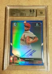 2018 Bowman Chrome Prospects Jordan Hicks Blue Auto 94/150 Bgs 9.5 Gem Mint
