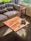 Natural Orange Color Dark Walnut Wood Epoxy Table Walnut Table, Dining Table Top