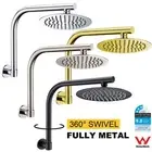 Rain Shower Head Round Swivel Gooseneck Wall Arm Set Black Chrome Nickel Gold