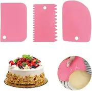 Plastic Cake Scraper Spatula Set 3PCS, Dough Cutter Scraper Dough Bowl Scrapers Plastic Dough Icing Fondant Scraper Cake Decorating Plain (Pink)
