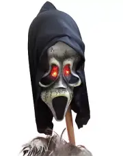 AGED GHOST FACE MASK WITH EYES THAT LIGHT. LATEX . ADULT SIZE.