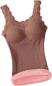 [MidiLi] Middle and Old Age Plus Size Thermal Underwear Bra Female Velvet Lace V-Neck Sexy Slim Warm Vest Bras Camisole Cotton Tank Tops (Color : E, Size : XL/X-Large)