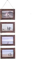 4 x 6 Inch Decorative Solid Wood Picture Frame Set with Hemp Rope Combination Wall Mount Hanging Style, Wall-Mounted Collage Frame for Home Decor(Brown)