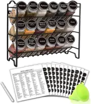 Spice Rack Organizer with 18 Empty Square Spice Jars, 396 Spice Labels with Chal