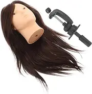 VICASKY 1 Set Human Hair Mannequin Head Training for Cosmetology Practice Realistic Styling Model with Holder for Hairdressers for Curls Braids and Updos