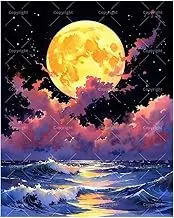 Fantasy Paint by Numbers Kit for Adults - DIY Moonlit Ocean with Clouds Painting on Canvas 16x20 Inches, Acrylic Paint Set, Suitable for Beginners, Night Sky Art for Home Decoration or Gifts