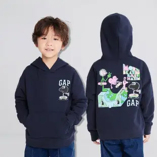 【GAP】男童裝 Gap x JEREMY VILLE聯名 Logo印花刷毛帽T-海軍藍(847290)