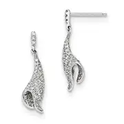 14k White Gold Real Diamond Pav?ó?é¼?í Post Dangle Earrings