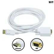 10FT DisplayPort Male to VGA Male Cable Mac Monitor w/ Gold Plated Connectors