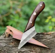 Handmade Damascus Steel Skinning Knife Fixed Blade with Leather Sheath