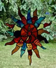 Handmade SOLAR SUN Australian Stained Glass SUNCATCHER Weatherproof Garden Home