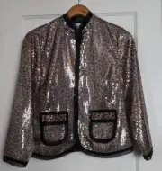 Chico's Size 0 XS Gold Sequin Leopard Print Blazer Jacket Satin Lined NWT $149