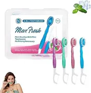 5 In 1 Toothbrush, 5 in 1 Mini Disposable Toothbrushes with Toothpaste, All in One Toothbrush and Floss, Wrapped Portable Travel Set Variety of Flavors for Travel, Camping (Mixed)