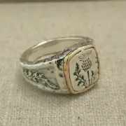 Sterling Silver Bronze Celtic Scottish Thistle Signet Ring Keith Jack Gift Boxed