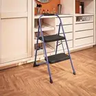 11308SWB1E Two, Blue Three Big Folding Step Stool with Rubber Hand Grip