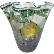 11 Leaf Green Swirl Art Glass Vase Hand Made Hand Blown Glass Stunning Colors